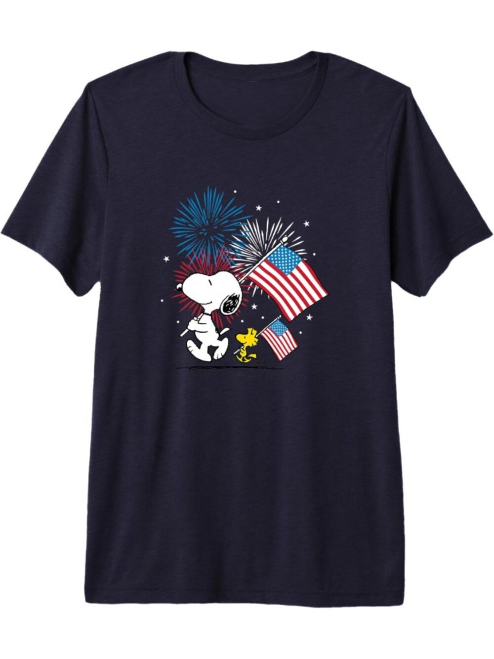Snoopy & Woodstock Graphic Tee - American Flags & Fireworks Tri-Blend Shirt